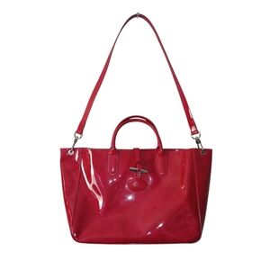 Longchamp red patent leather bag with removable strap
